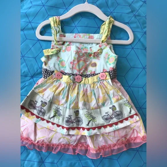 Matilda Jane | Dresses | Matilda Jane Knot Top Dress Apron Bicycle Spring  Flowers Pink Ruffle Tunic | Poshmark